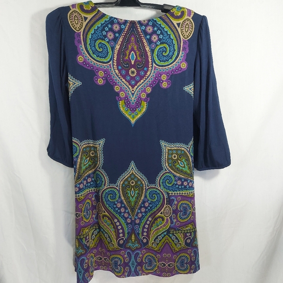 Cha-Cha Vente Paisley Blue 1/2 Sleeve Tunic Bathing Suit Cover, Small - Picture 8 of 9